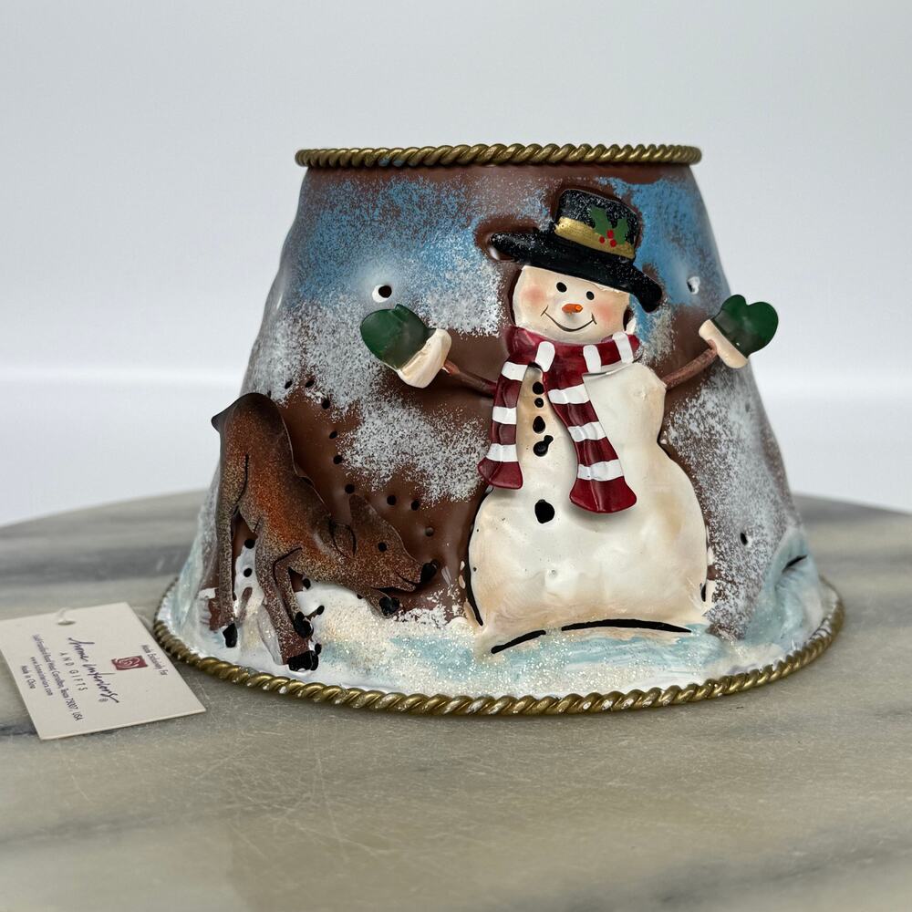 NWT Home Interiors HOMCO Metal Christmas Candle Topper with Snowman and Deer